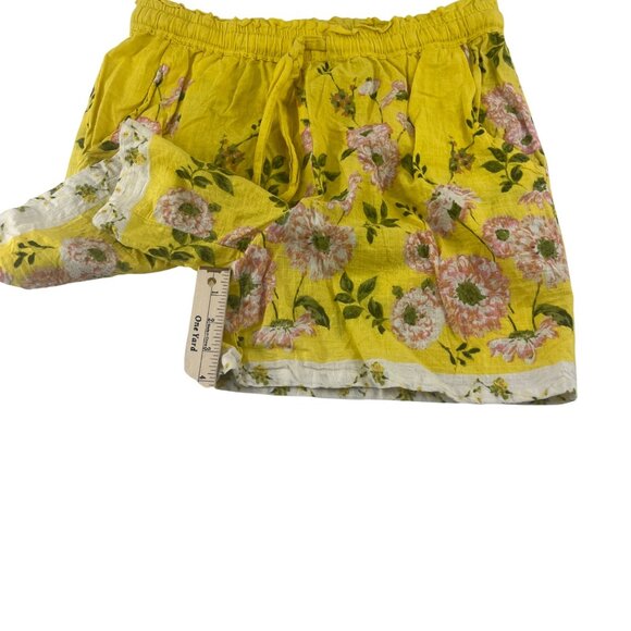 Deja Bleu Floral Yellow Cotton Shorts Women's Size Large Pull On Elastic waist - Picture 3 of 6